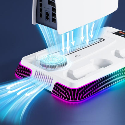 For PS5 Pro / PS5 Slim / PS5 Multifunctional Cooling Base With Dual Handle Charging Dock, Style: YH66S Piano Style With Colorful Light White - Charger & Power by buy2fix | Online Shopping UK | buy2fix