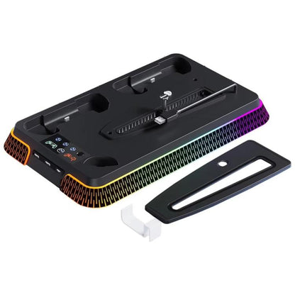 For PS5 Pro / PS5 Slim / PS5 Multifunctional Cooling Base With Dual Handle Charging Dock, Style: YH66S Piano Style With Colorful Light Black - Charger & Power by buy2fix | Online Shopping UK | buy2fix