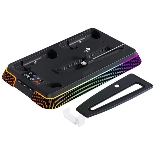 For PS5 Pro / PS5 Slim / PS5 Multifunctional Cooling Base With Dual Handle Charging Dock, Style: YH66S Piano Style With Colorful Light Black - Charger & Power by buy2fix | Online Shopping UK | buy2fix