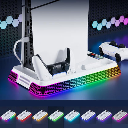 For PS5 Pro / PS5 Slim / PS5 Multifunctional Cooling Base With Dual Handle Charging Dock, Style: YH66S Piano Style With Colorful Light Black - Charger & Power by buy2fix | Online Shopping UK | buy2fix