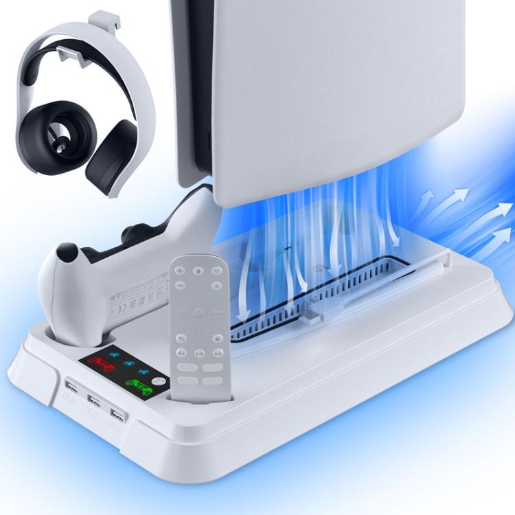 For PS5 Pro / PS5 Slim / PS5 Multifunctional Cooling Base With Dual Handle Charging Dock, Style: YH66 White - Charger & Power by buy2fix | Online Shopping UK | buy2fix