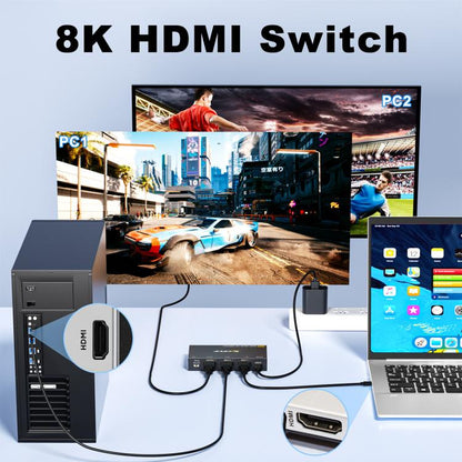 KCEVE SW21 2 In 1 Out HDMI Two-Way Switch 8K 60Hz HD Computer TV Video Splitter - Switch by KCEVE | Online Shopping UK | buy2fix