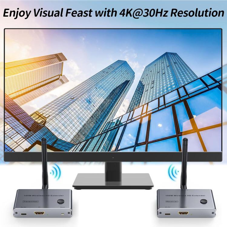 2 In 1 4K 30Hz Wireless HDMI Extender 100m Point To Point HD Video Transmitter, Transmitter+Receiver - Amplifier by buy2fix | Online Shopping UK | buy2fix