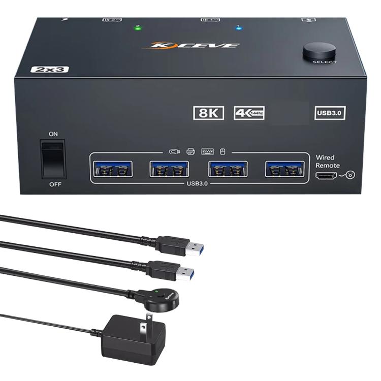 KCEVE KC-KVM204DH 2 In 4 Out 8K 60Hz KVM Switch For 2 Computer 4 Monitors US Plug - Switch by KCEVE | Online Shopping UK | buy2fix