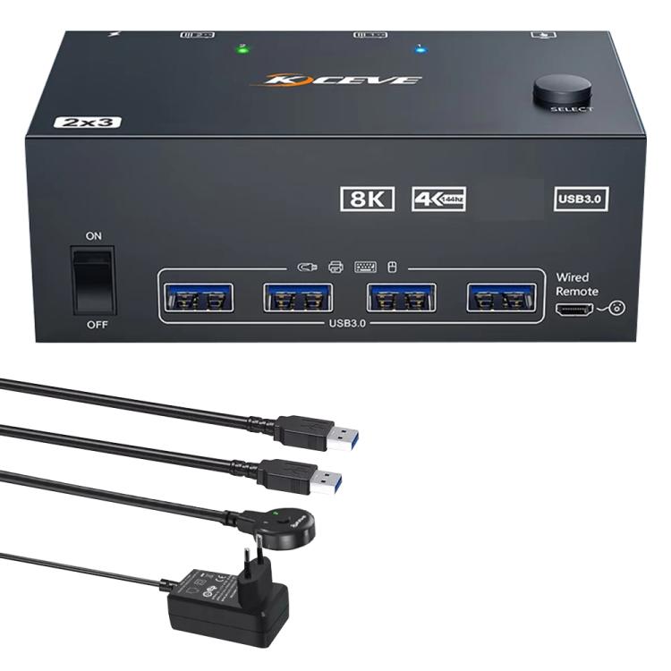 KCEVE KC-KVM204DH 2 In 4 Out 8K 60Hz KVM Switch For 2 Computer 4 Monitors EU Plug - Switch by KCEVE | Online Shopping UK | buy2fix