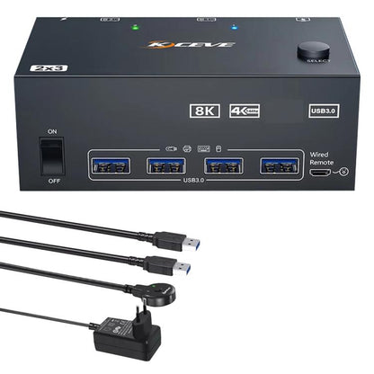 KCEVE KC-KVM204DH 2 In 4 Out 8K 60Hz KVM Switch For 2 Computer 4 Monitors EU Plug - Switch by KCEVE | Online Shopping UK | buy2fix