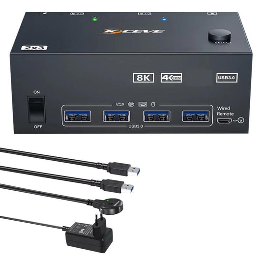 KCEVE KC-KVM204DH 2 In 4 Out 8K 60Hz KVM Switch For 2 Computer 4 Monitors EU Plug - Switch by KCEVE | Online Shopping UK | buy2fix