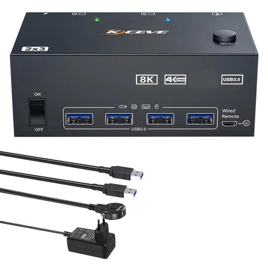 KCEVE KC-KVM204DH 2 In 4 Out 8K 60Hz KVM Switch For 2 Computer 4 Monitors EU Plug