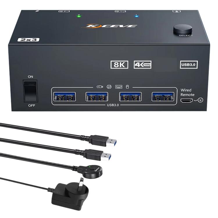 KCEVE KC-KVM204DH 2 In 4 Out 8K 60Hz KVM Switch For 2 Computer 4 Monitors AU Plug - Switch by KCEVE | Online Shopping UK | buy2fix