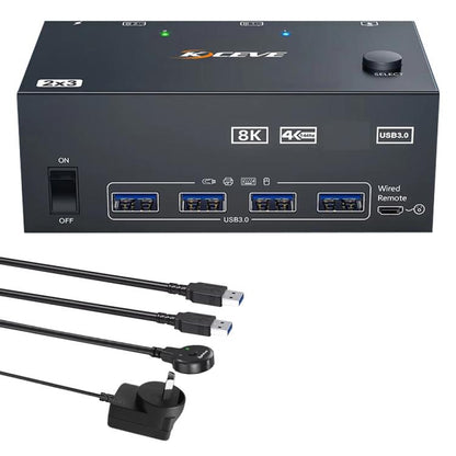 KCEVE KC-KVM204DH 2 In 4 Out 8K 60Hz KVM Switch For 2 Computer 4 Monitors AU Plug - Switch by KCEVE | Online Shopping UK | buy2fix