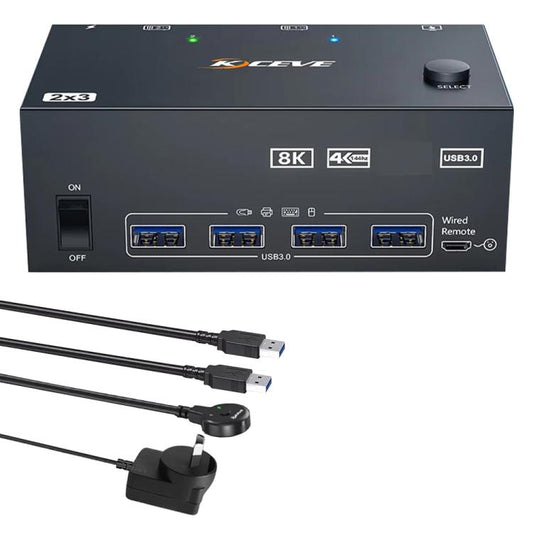 KCEVE KC-KVM204DH 2 In 4 Out 8K 60Hz KVM Switch For 2 Computer 4 Monitors AU Plug - Switch by KCEVE | Online Shopping UK | buy2fix