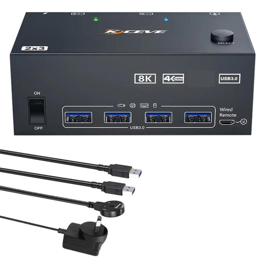 KCEVE KC-KVM204DH 2 In 4 Out 8K 60Hz KVM Switch For 2 Computer 4 Monitors AU Plug