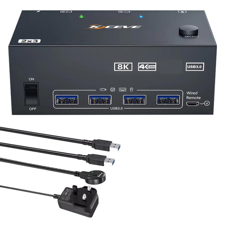 KCEVE KC-KVM204DH 2 In 4 Out 8K 60Hz KVM Switch For 2 Computer 4 Monitors UK Plug - Switch by KCEVE | Online Shopping UK | buy2fix