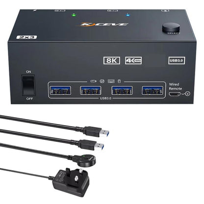 KCEVE KC-KVM204DH 2 In 4 Out 8K 60Hz KVM Switch For 2 Computer 4 Monitors UK Plug - Switch by KCEVE | Online Shopping UK | buy2fix