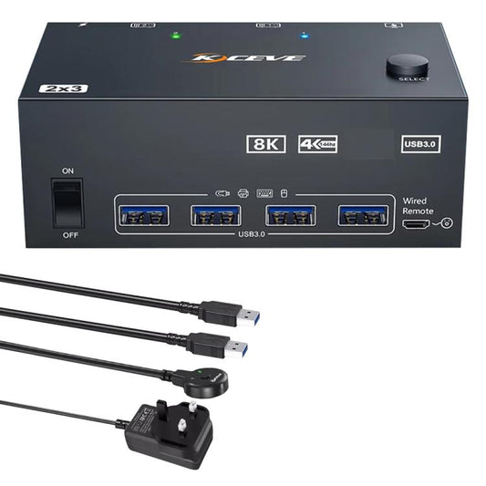 KCEVE KC-KVM204DH 2 In 4 Out 8K 60Hz KVM Switch For 2 Computer 4 Monitors UK Plug - Switch by KCEVE | Online Shopping UK | buy2fix