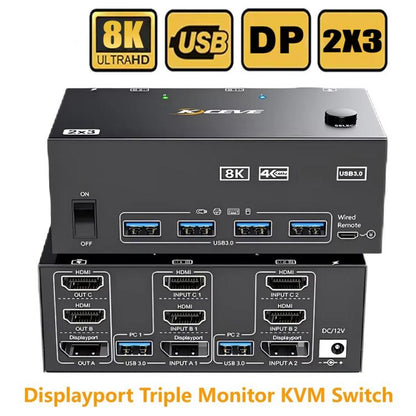 KCEVE KC-KVM204DH 2 In 4 Out 8K 60Hz KVM Switch For 2 Computer 4 Monitors AU Plug - Switch by KCEVE | Online Shopping UK | buy2fix