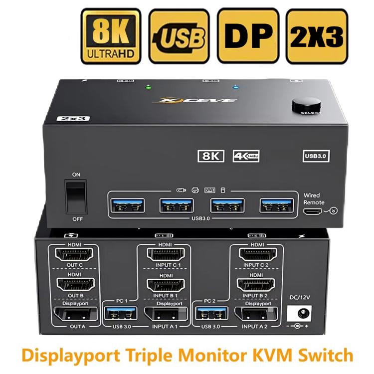 KCEVE KC-KVM204DH 2 In 4 Out 8K 60Hz KVM Switch For 2 Computer 4 Monitors EU Plug - Switch by KCEVE | Online Shopping UK | buy2fix