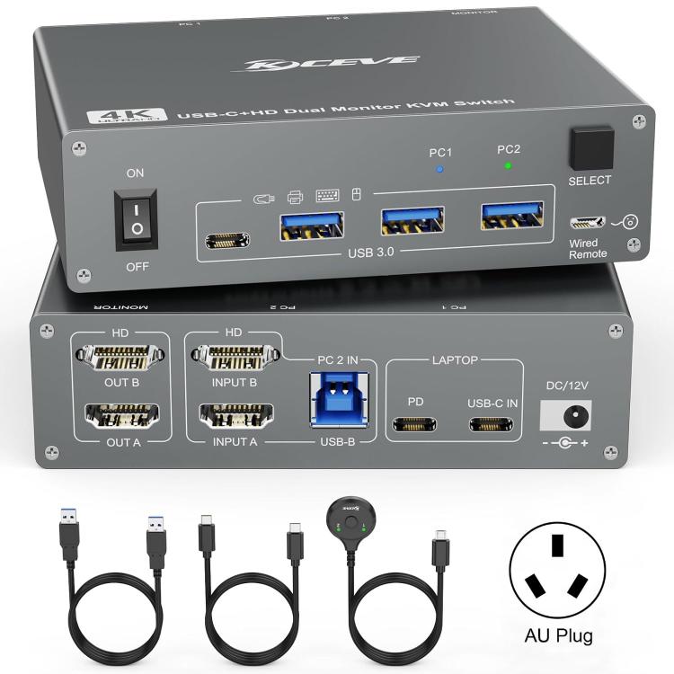 KVEVE KC-KVM202CH USB 3.0 Dual Monitor 4K 60Hz KVM Switch AU Plug - Switch by KVEVE | Online Shopping UK | buy2fix