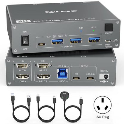 KVEVE KC-KVM202CH USB 3.0 Dual Monitor 4K 60Hz KVM Switch AU Plug - Switch by KVEVE | Online Shopping UK | buy2fix