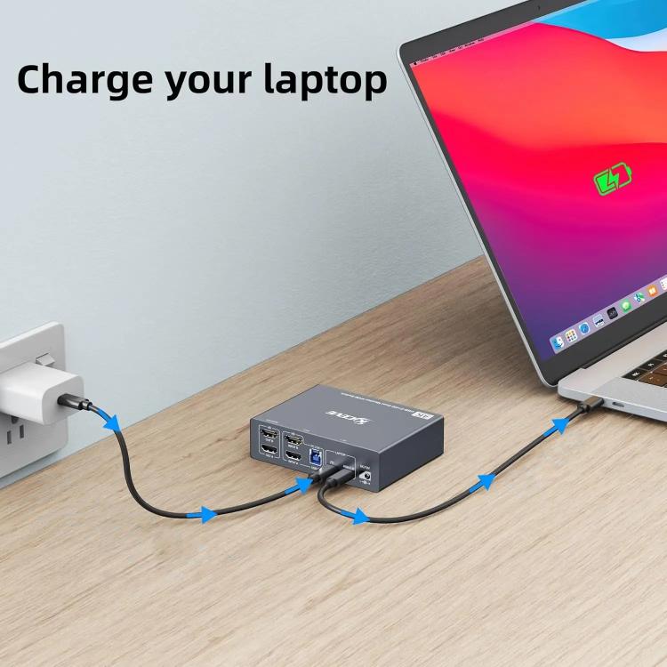 KVEVE KC-KVM202CH USB 3.0 Dual Monitor 4K 60Hz KVM Switch EU Plug - Switch by KVEVE | Online Shopping UK | buy2fix