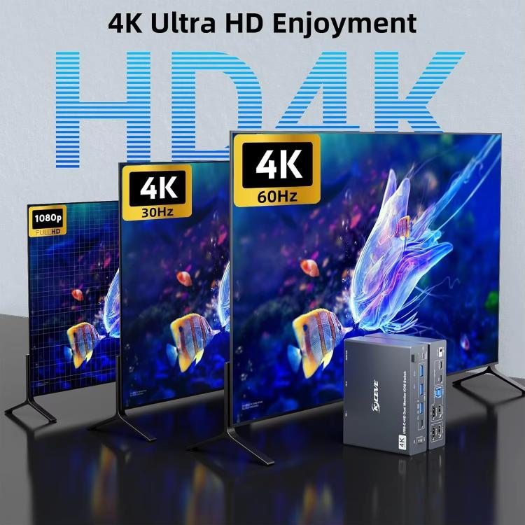 KVEVE KC-KVM202CH USB 3.0 Dual Monitor 4K 60Hz KVM Switch US Plug - Switch by KVEVE | Online Shopping UK | buy2fix