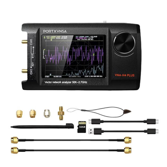 PORTXVNSA VNA-H4 Plus 4 inch IPS Screen Portable Handheld Vector Antenna Analyzer MF HF VHF UHF, Spec: With 32G Memory Card