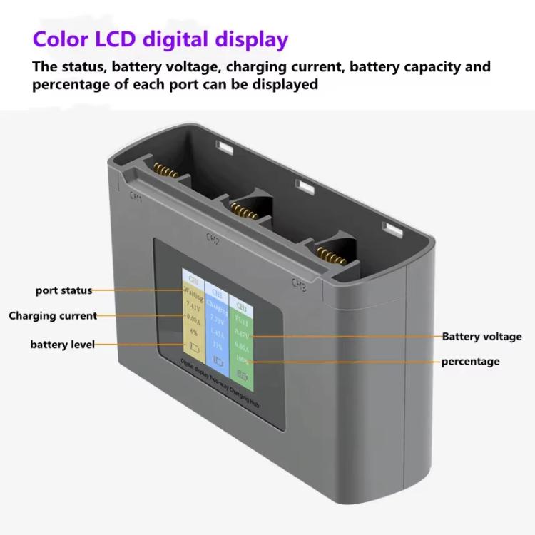 For DJI Mini 2 SE/Mini 2/Mini 4K YX 3-way Battery Charging Hub With Color Screen(Gray) - Other by YX | Online Shopping UK | buy2fix