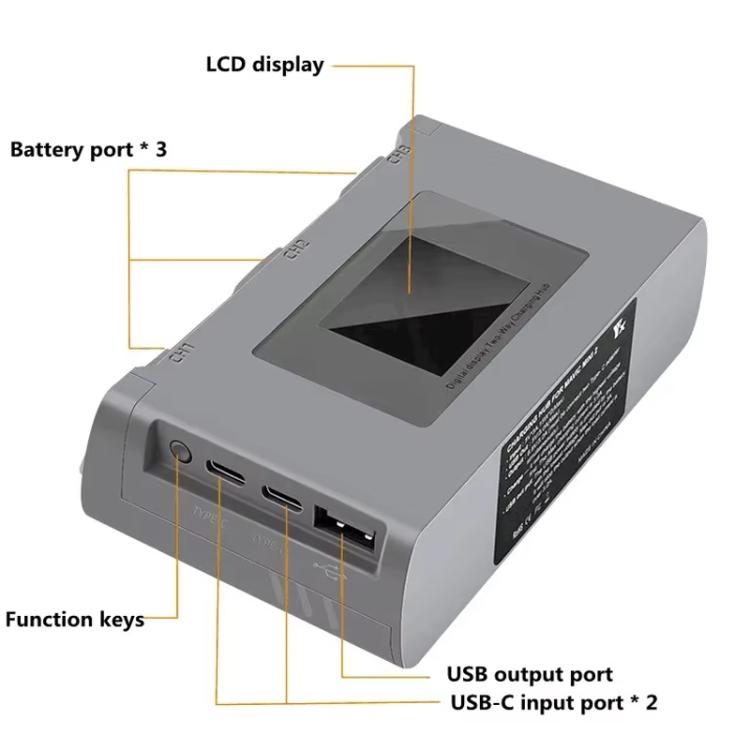 For DJI Mini 2 SE/Mini 2/Mini 4K YX 3-way Battery Charging Hub With Color Screen(Gray) - Other by YX | Online Shopping UK | buy2fix