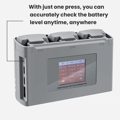 For DJI Mini 2 SE/Mini 2/Mini 4K YX 3-way Battery Charging Hub With Color Screen(Gray) - Other by YX | Online Shopping UK | buy2fix