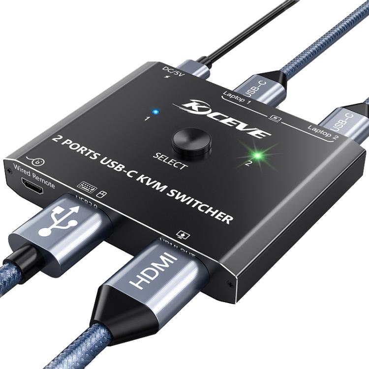 KCEVE KC-C201H 2 Type-C Input 1 Output KVM Switch Support 4K 60Hz - Switch by KCEVE | Online Shopping UK | buy2fix