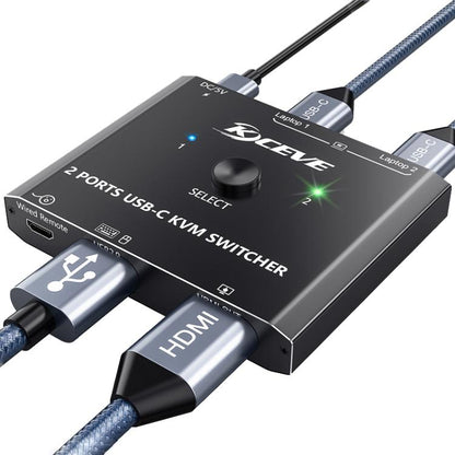 KCEVE KC-C201H 2 Type-C Input 1 Output KVM Switch Support 4K 60Hz - Switch by KCEVE | Online Shopping UK | buy2fix