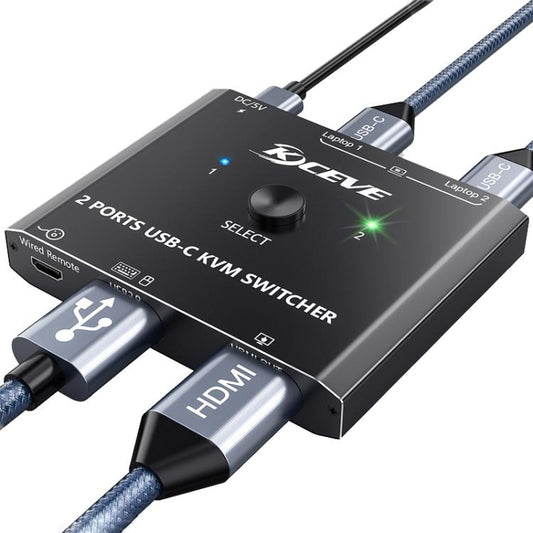 KCEVE KC-C201H 2 Type-C Input 1 Output KVM Switch Support 4K 60Hz - Switch by KCEVE | Online Shopping UK | buy2fix
