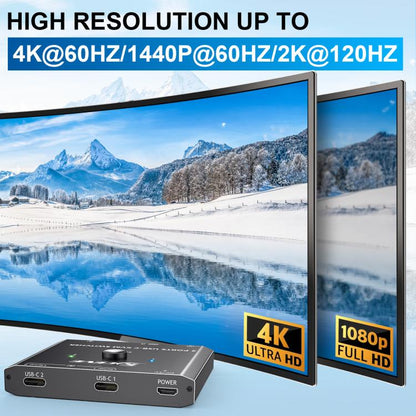 KCEVE KC-C201H 2 Type-C Input 1 Output KVM Switch Support 4K 60Hz - Switch by KCEVE | Online Shopping UK | buy2fix