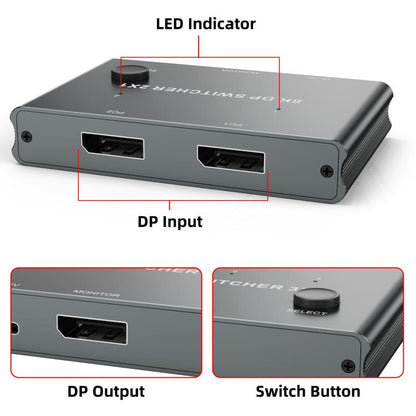 DP201 2 In 1 Out DisplayPort Switch 8K 30Hz HD Splitter For Computer Screen -  by buy2fix | Online Shopping UK | buy2fix