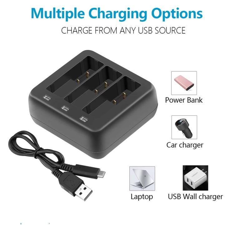 For DJI Osmo Action 4/Action 3 YX 3-Slot Battery Charger Hub Compact Charging Station(Black) - Cable & Charger by YX | Online Shopping UK | buy2fix