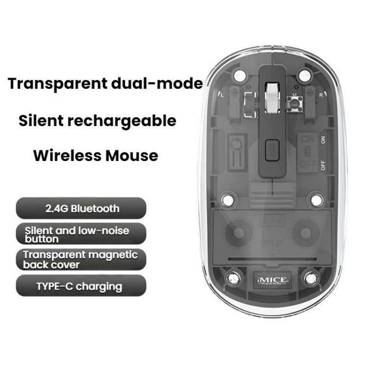 IMICE T400 4 Keys 1600DPI Dual-Mode Mouse Transparent Bluetooth Charging Wireless Silent Mice(Purple) - Wireless Mice by iMICE | Online Shopping UK | buy2fix