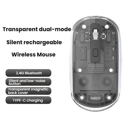 IMICE T400 4 Keys 1600DPI Dual-Mode Mouse Transparent Bluetooth Charging Wireless Silent Mice(Purple) - Wireless Mice by iMICE | Online Shopping UK | buy2fix