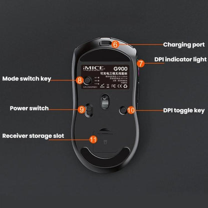 iMICE G900 6 Keys 12800DPI Gaming Mouse Rechargeable Tri-Ode Wireless Mouse(Orange) - Wireless Mice by iMICE | Online Shopping UK | buy2fix