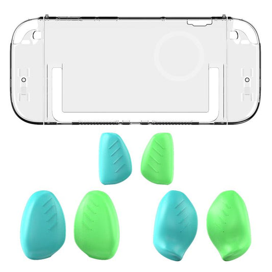 For Nintendo Switch 2 Split Design Crystal PC Protective Case with 3 Sizes Ergonomic Grips Clear+Green Blue - Cases by buy2fix | Online Shopping UK | buy2fix