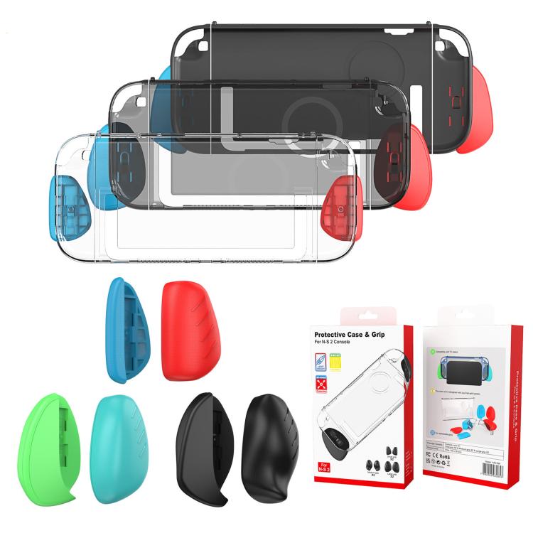 For Nintendo Switch 2 Split Design Crystal PC Protective Case with 3 Sizes Ergonomic Grips Clear Black+Red Blue - Cases by buy2fix | Online Shopping UK | buy2fix