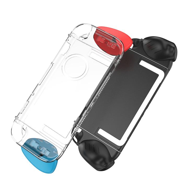 For Nintendo Switch 2 Split Design Crystal PC Protective Case with 3 Sizes Ergonomic Grips Clear+ Red Blue - Cases by buy2fix | Online Shopping UK | buy2fix