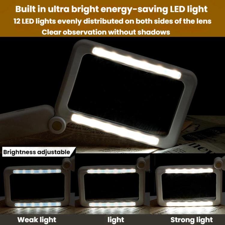 3.5X 12LED Folding Magnifying Glass Handheld Reading Glass With Charge Display(White) - Others by buy2fix | Online Shopping UK | buy2fix