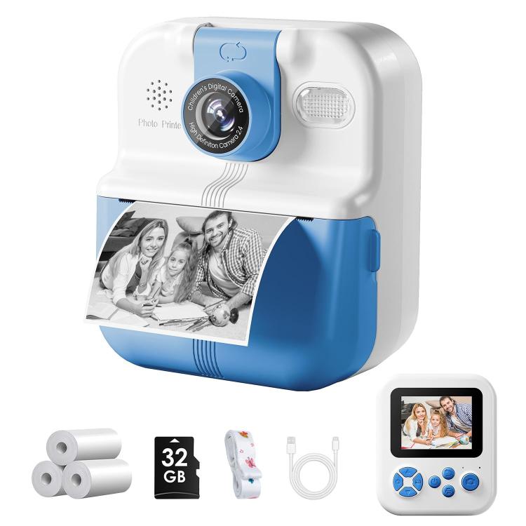 P02 Kids Instant Print Camera with 180-degree Flip Lens & 32GB Memory Card Selfie Photo Printing Toy(Blue) - Children Cameras by buy2fix | Online Shopping UK | buy2fix