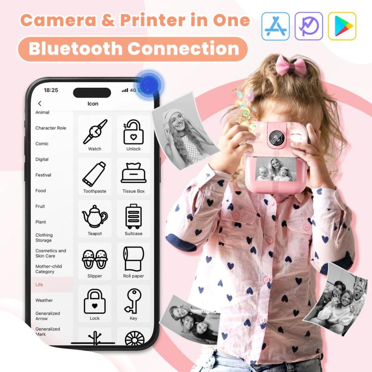 P02 Kids Instant Print Camera with 180-degree Flip Lens & 32GB Memory Card Selfie Photo Printing Toy(Blue) - Children Cameras by buy2fix | Online Shopping UK | buy2fix