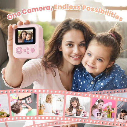 P02 Kids Instant Print Camera with 180-degree Flip Lens & 32GB Memory Card Selfie Photo Printing Toy(Pink) - Children Cameras by buy2fix | Online Shopping UK | buy2fix