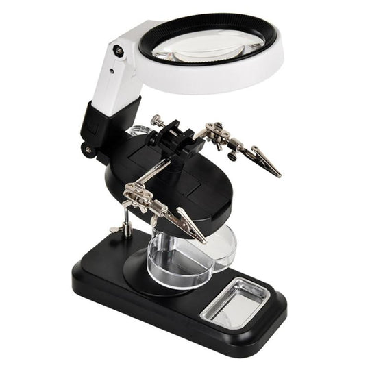 5x 10x Desktop Handheld Magnifying Glass 32 LEDs Soldering Iron Maintenance Workbench(Black)