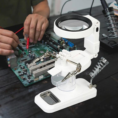 5x 10x Desktop Handheld Magnifying Glass 32 LEDs Soldering Iron Maintenance Workbench(White) - Repair Platform by buy2fix | Online Shopping UK | buy2fix