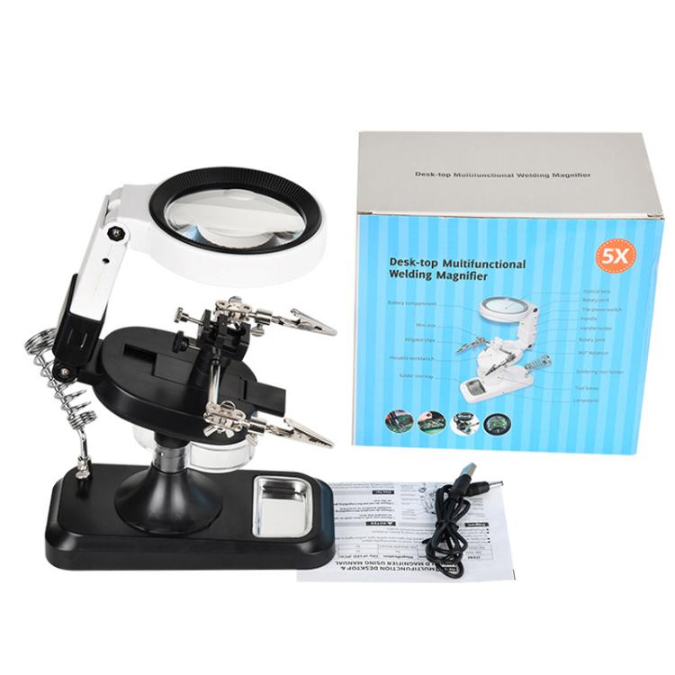 5x 10x Desktop Handheld Magnifying Glass 32 LEDs Soldering Iron Maintenance Workbench(White) - Repair Platform by buy2fix | Online Shopping UK | buy2fix