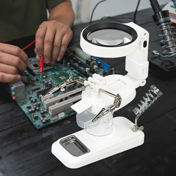 5x 10x Desktop Handheld Magnifying Glass 32 LEDs Soldering Iron Maintenance Workbench(Black) - Repair Platform by buy2fix | Online Shopping UK | buy2fix