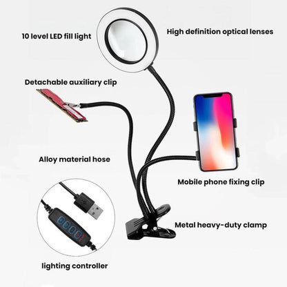 10X 72LEDs Optical Magnifying Glass Hose Type Mobile Phone Holder(Black) - Others by buy2fix | Online Shopping UK | buy2fix